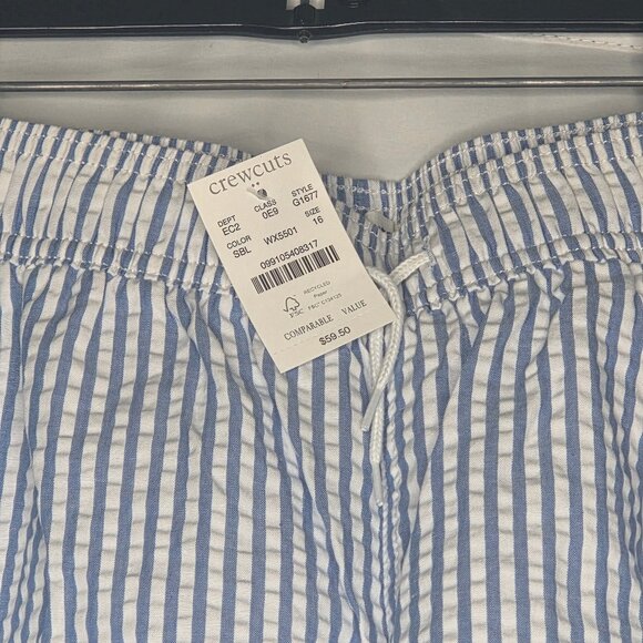 J. Crew Crewcuts Boys Size 16 Blue and White Striped Seersucker Swim Trunks - Picture 4 of 4